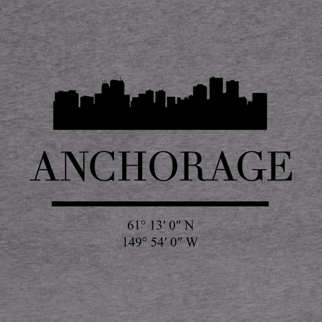 ANCHORAGE ALASKA BLACK SILHOUETTE SKYLINE ART by deificusArt